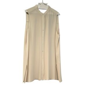 Eileen Fisher long line mandarin collar blouse in bone. EUC. Full length buttons